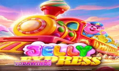 Tampilan visual slot Jelly Express dengan tema permen dan kereta api